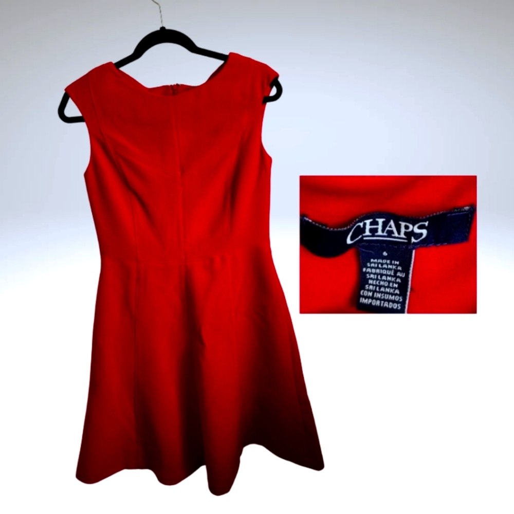 Chaps sleeveless fit and flare red dress, sz S